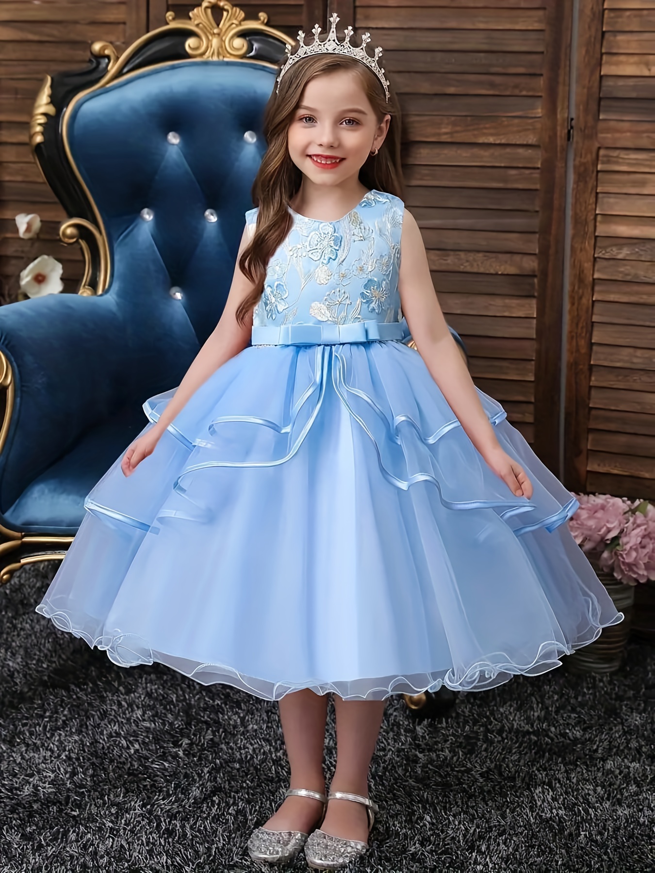 Vestido Azul Para Niñas de Encajes Princesa Fiesta Quinces Bodas Cumpleaños  Bebe