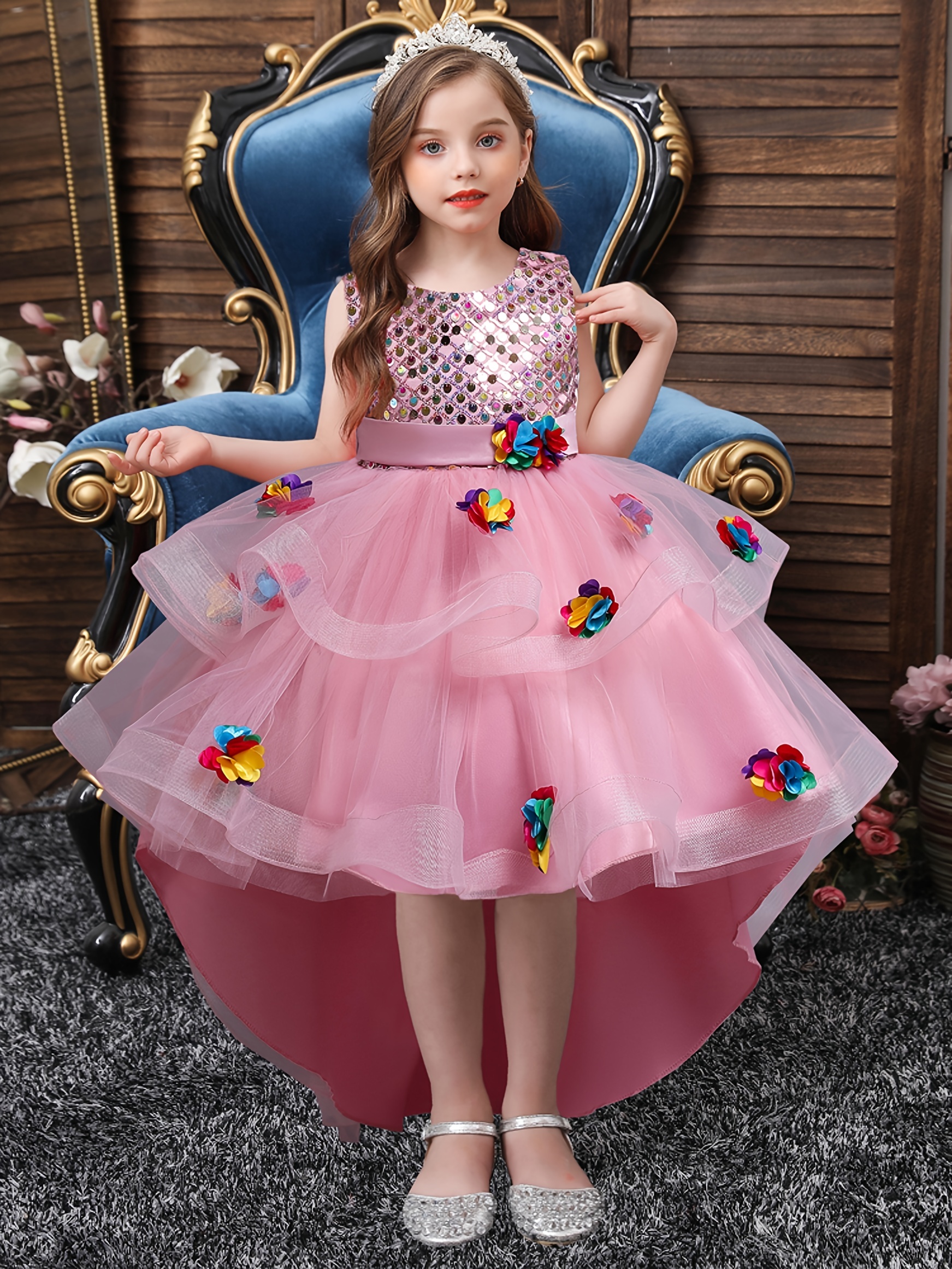 Disfraz de unicornio para niñas, vestido de princesa, flores, arco iris,  cosplay, boda, fiesta, tutú sin mangas (2 años)