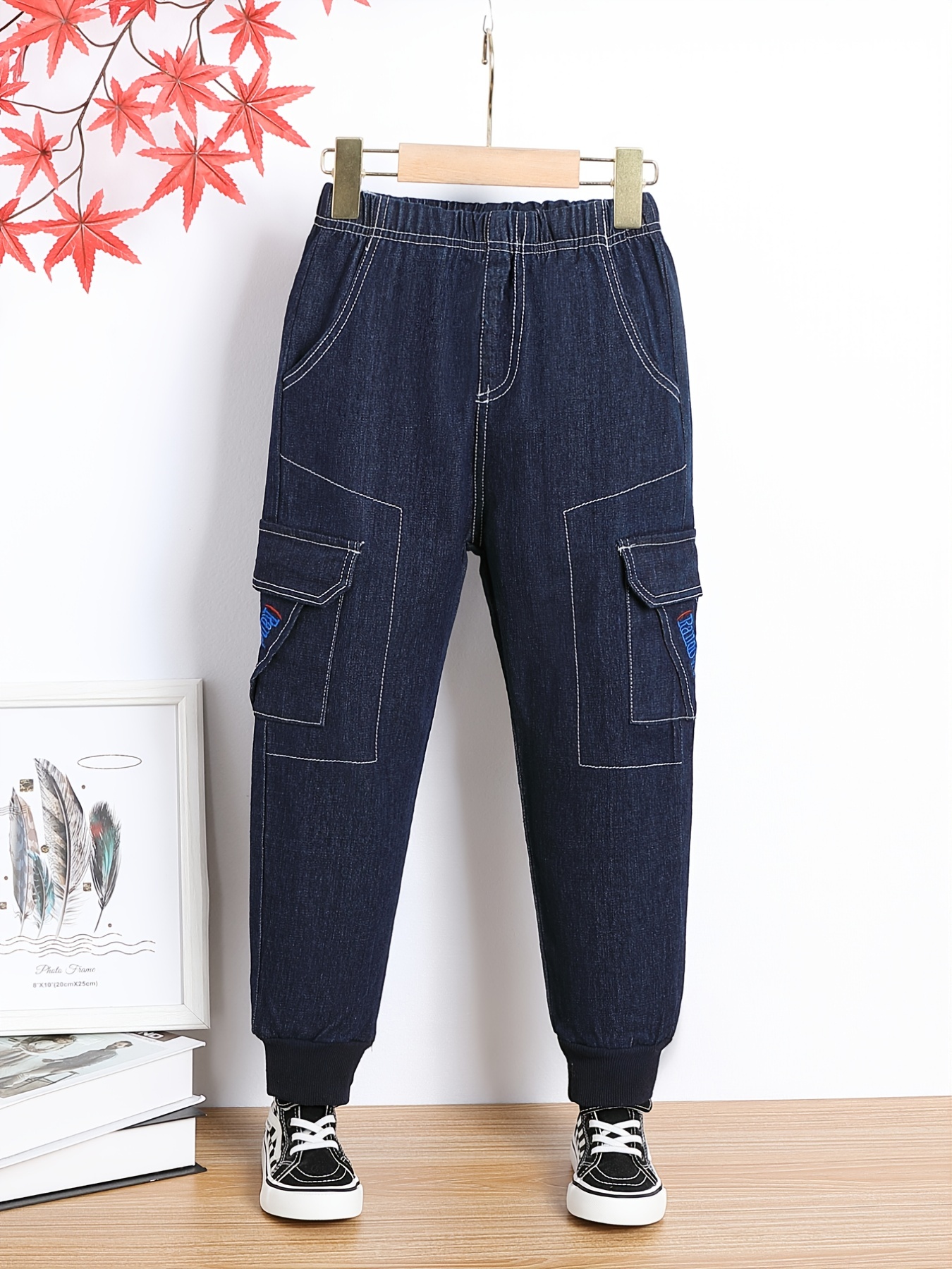 Women Denim Pants Elastic Waist Faded Loose Baggy Trousers Bloomers Jeans  Bottom Casual