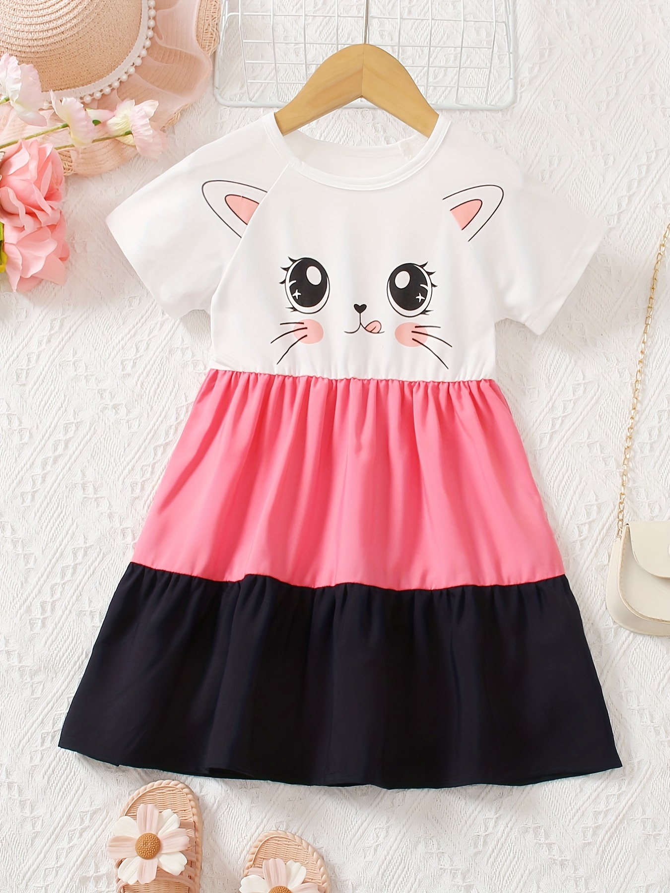 Cute Cats Allover Print Girls Short Sleeve T-shirt Dress For Leisure Or  Outfit, Kids Clothing - Temu