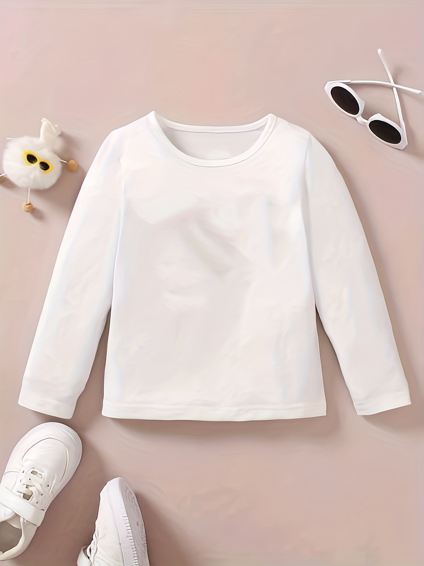 3pcs Girls All-match Solid Long Sleeve Undershirts, Toddler's Crew Neck  Casual T-shirts Blouses