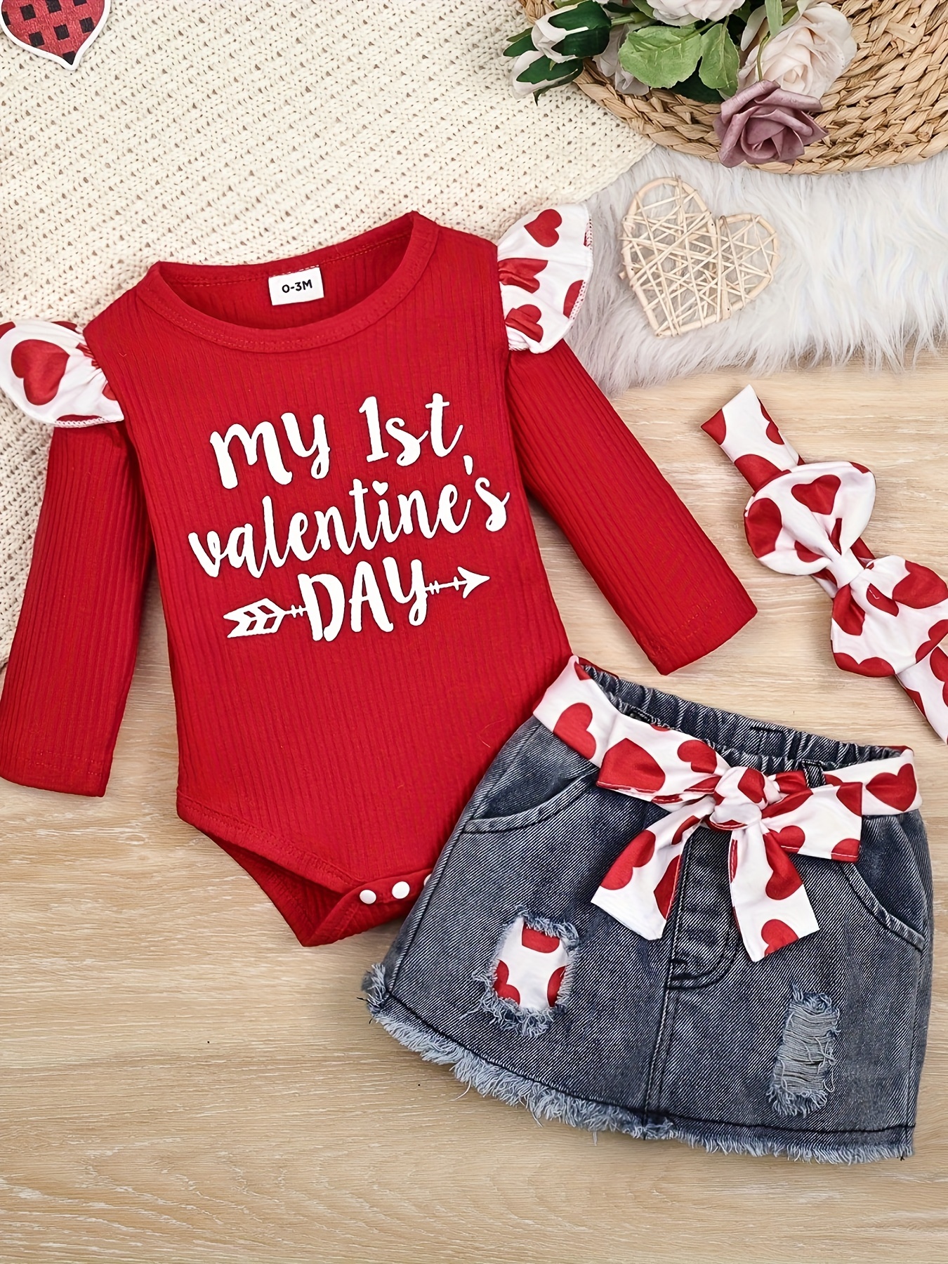 Conjunto de ropa para el día de San Valentín con diseño de corazón y manga  larga, 2 piezas para niñas y niñas pequeñas, para el día de San Valentín