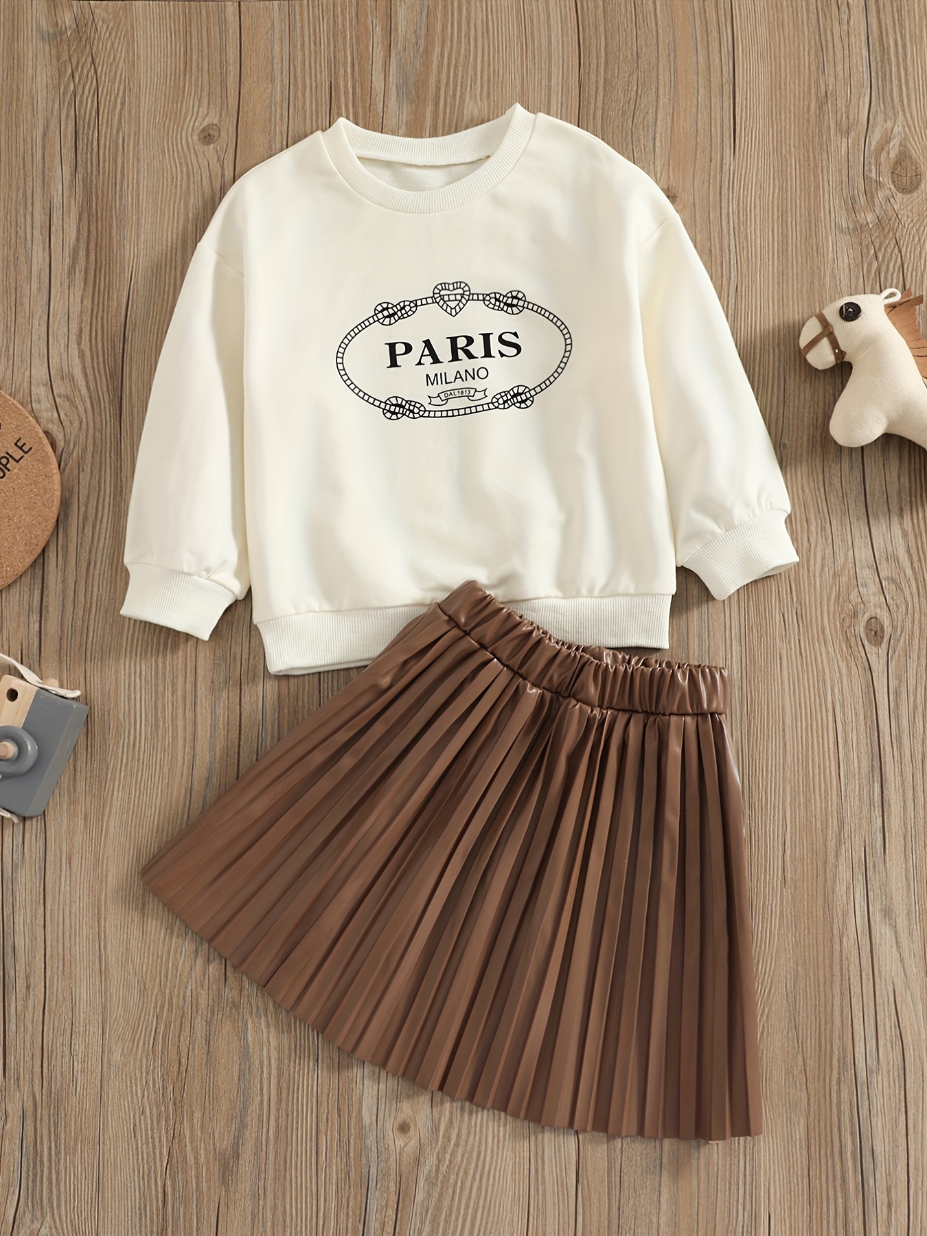 Girl's Ribbed Long Sleeve Top Corduroy Skirt Set Button - Temu