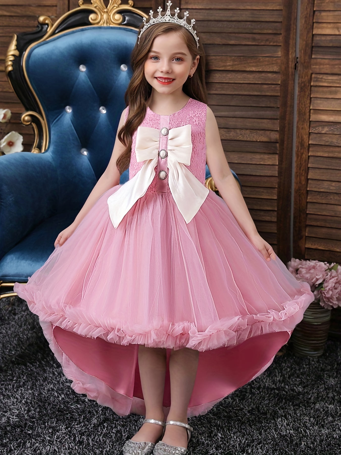 Flower Girl Dress for Weddings Fashion White Gauze Piano Performance  Dresses Kids Girls A-line Birthday Party Ball Gowns