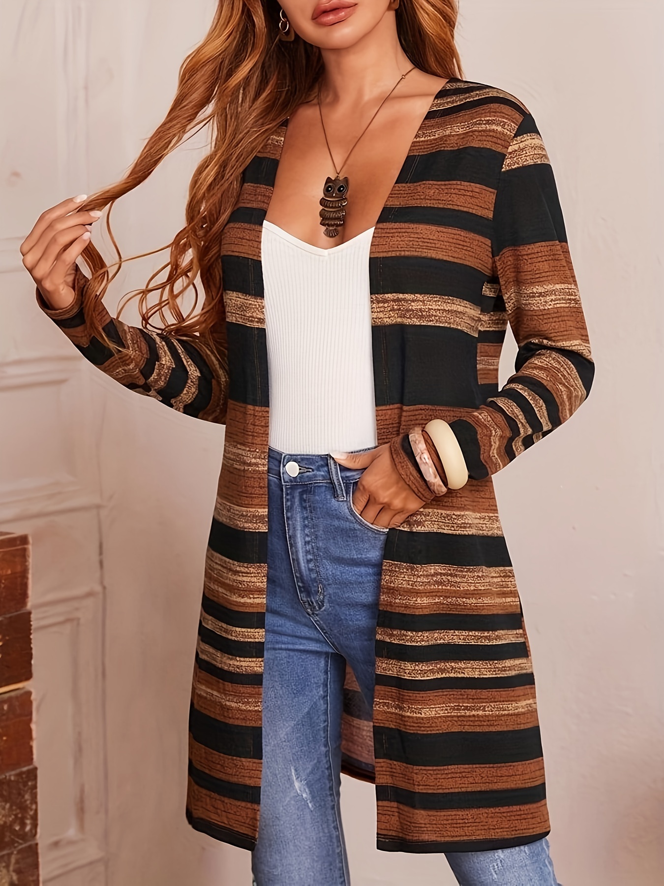 Striped Cardigan Long Temu