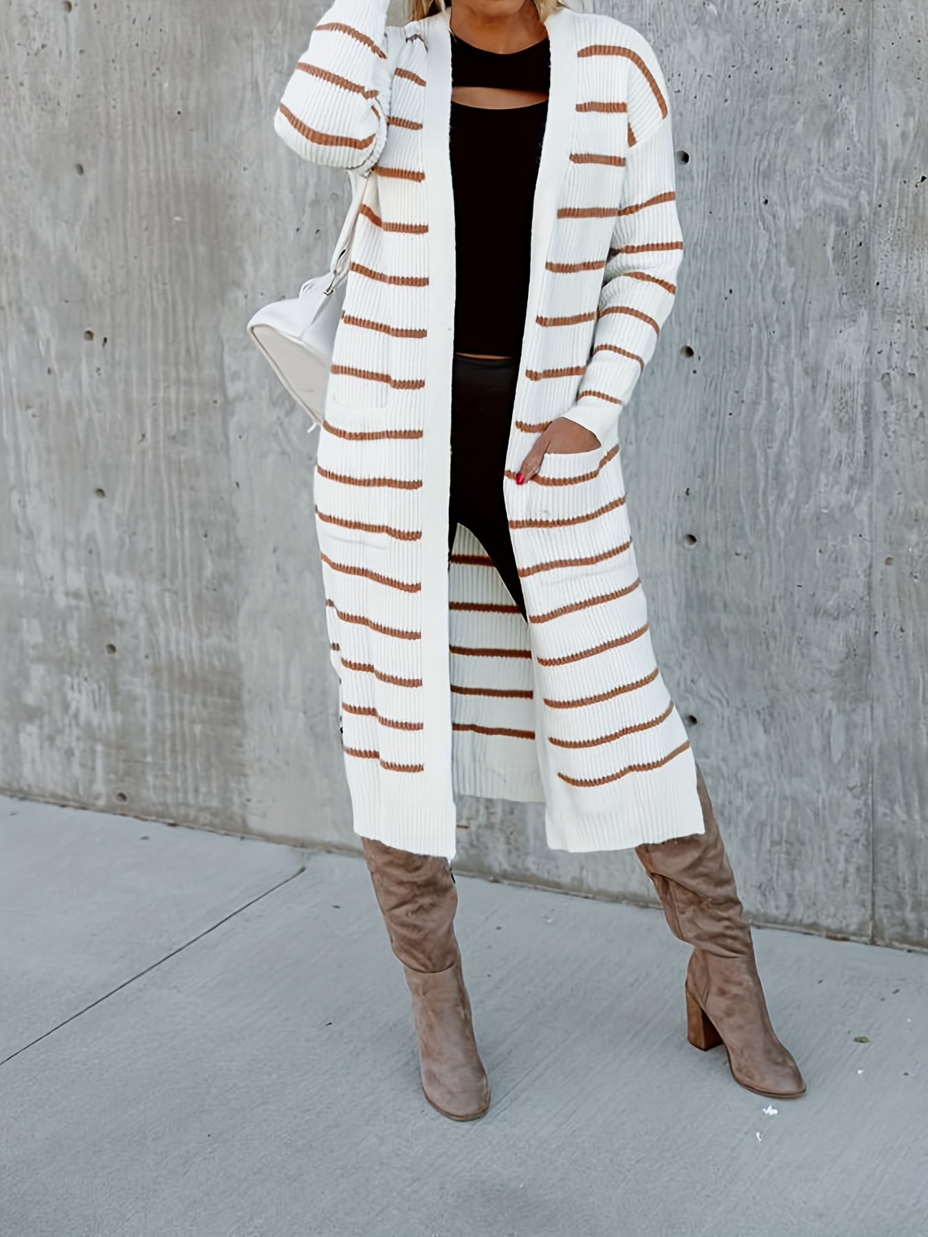 Striped Cardigan Long Temu