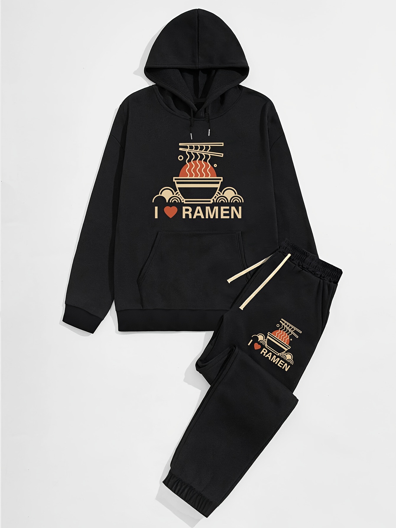 Funny Noodles Ramen Print Drawstring Sweatpants Loose Fit - Temu