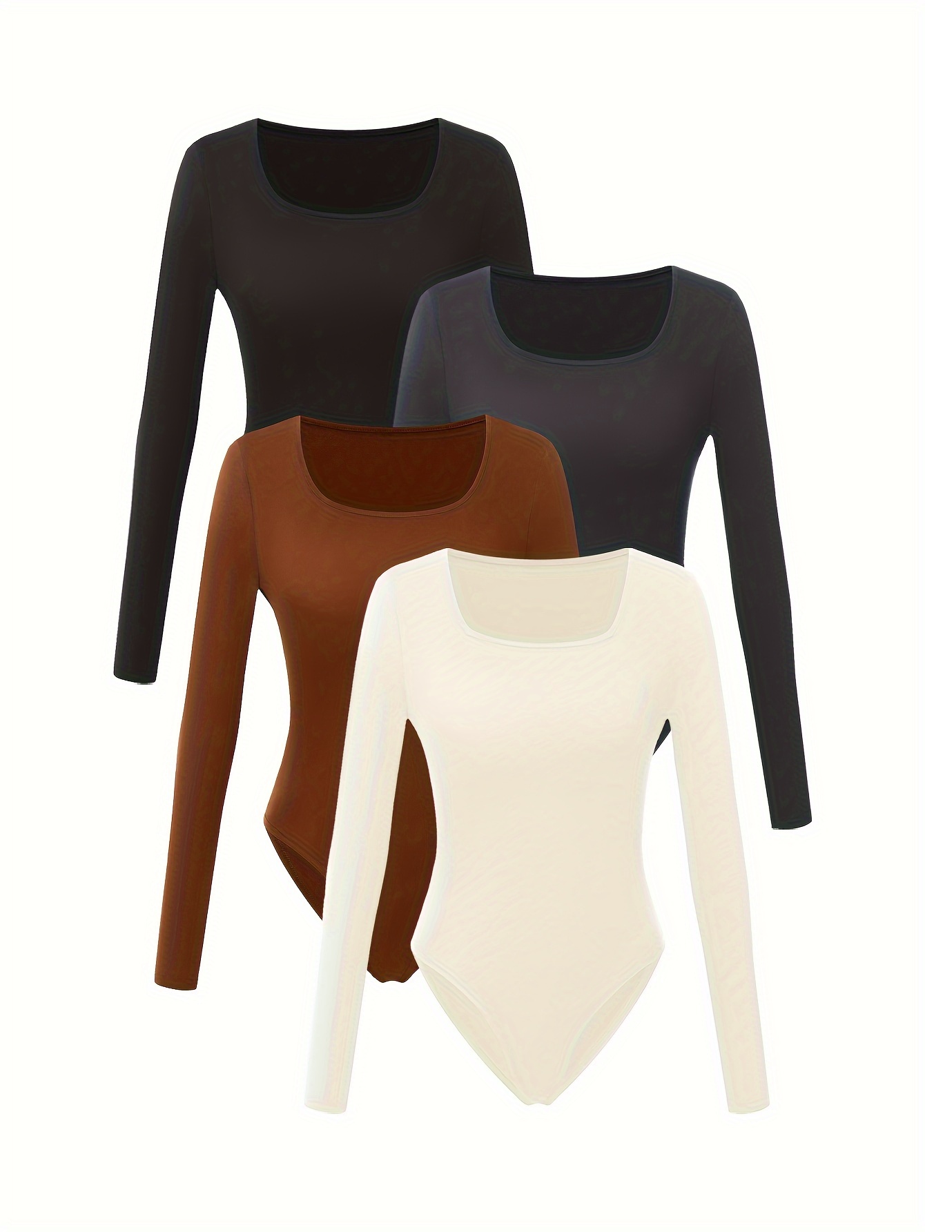 Solid Deep V Neck Bodysuit, Casual Long Sleeve Slim Bodysuit, Women's  Clothing