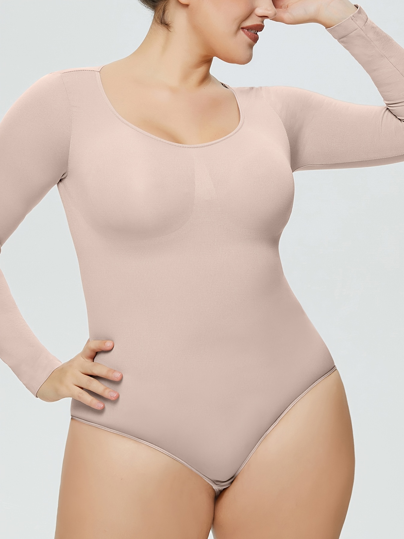 Long Sleeve High Neck Shaping Bodysuit Simple Soft Tummy - Temu