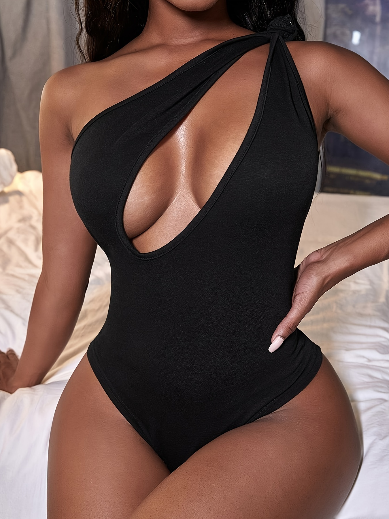 Plus Size Sexy Cami Bodysuit, Women's Plus Colorblock Metallic Medium  Stretch Bodysuit