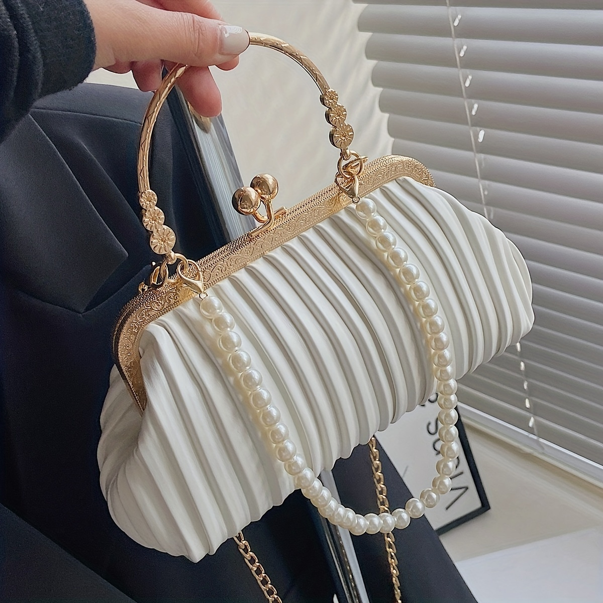 Vintage Pearl Bag Strap For Handbag Double Layer Chain - Temu