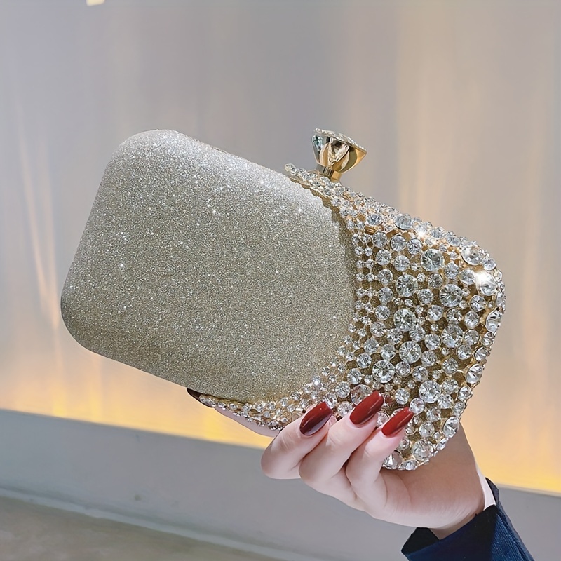 Rhinestone Cocktail Prom Handbags Elegant Exquisite Sparkling Square Box  Bags