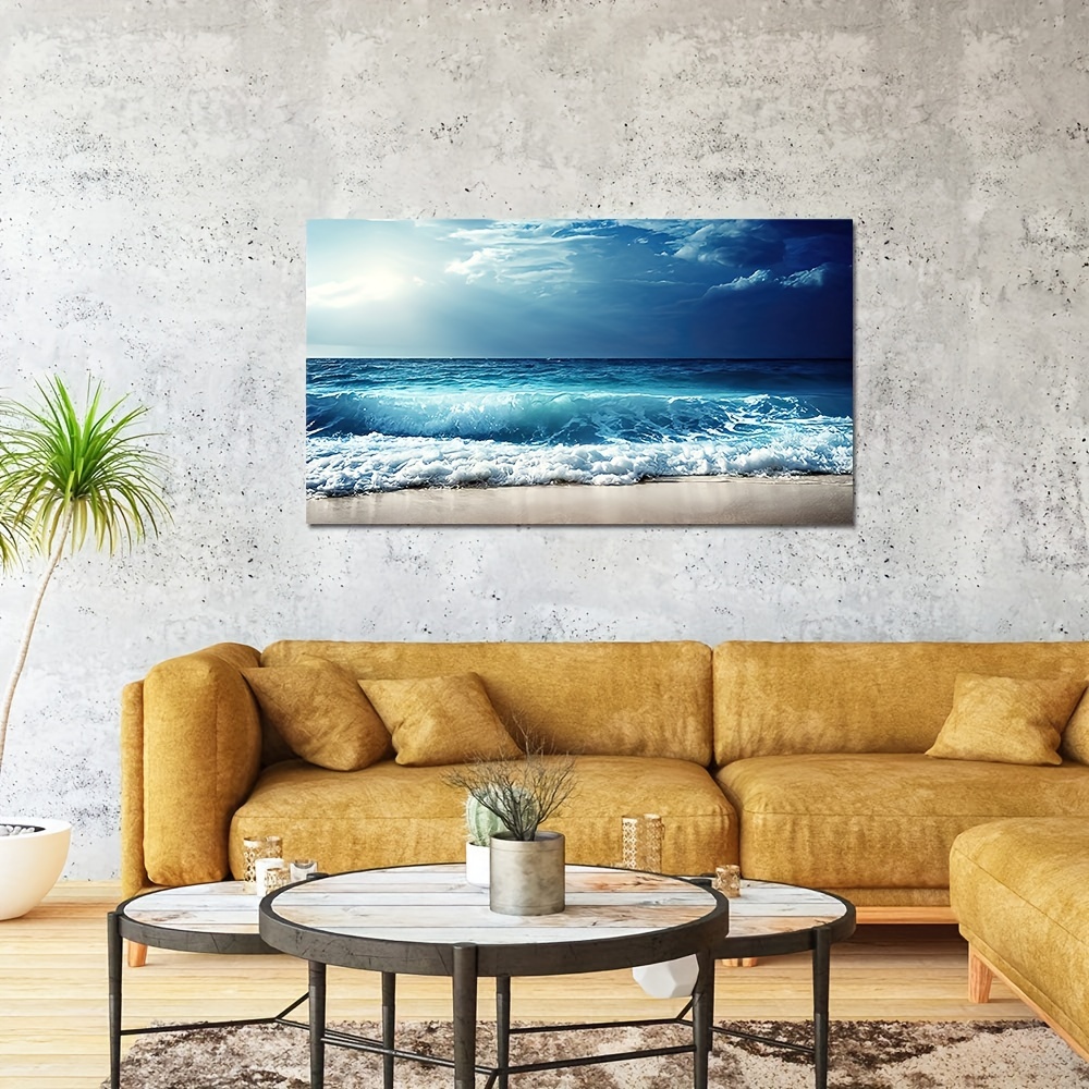 1pc Framed Coastal Canvas Print Poster Beach Seashell Canvas Wall