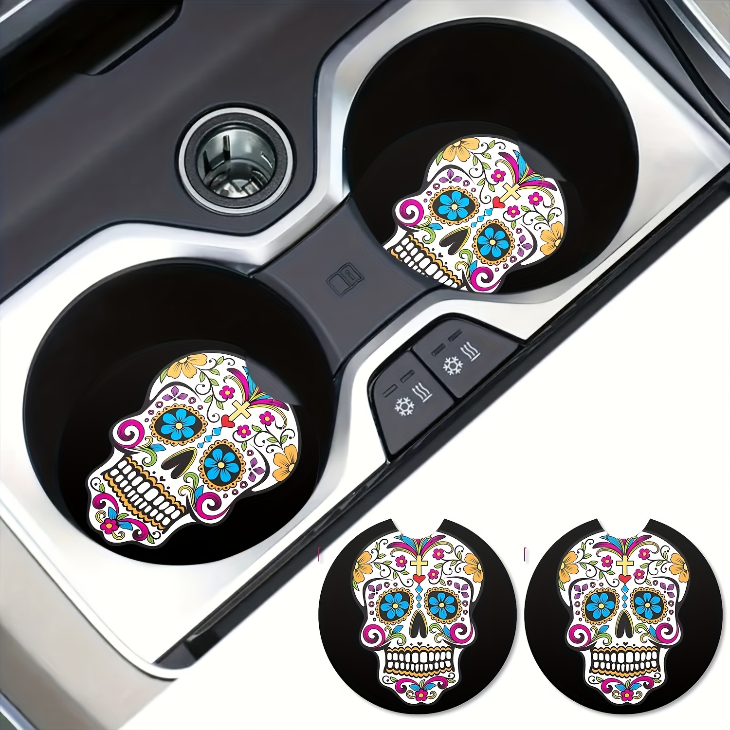 Water Absorbable Colorful Skull Pattern Car Cup Holder - Temu