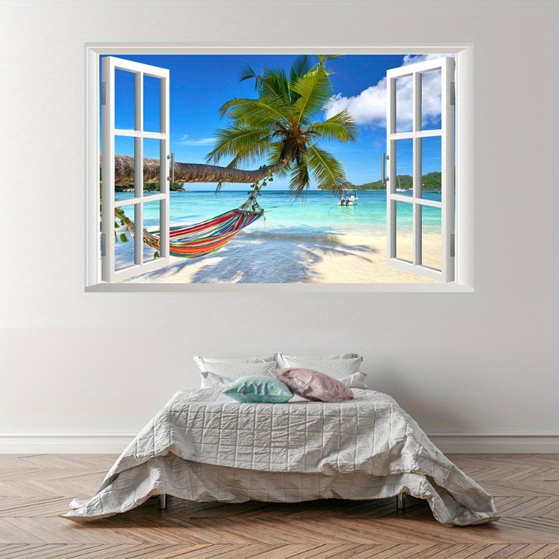 Beach Scenery Coconut Tree Wall Stickers Diy Palm Tree - Temu