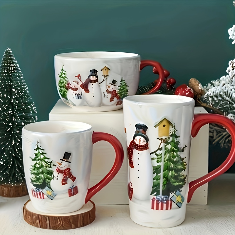  Green Christmas Mug Snowman and Christmas Tree Snow