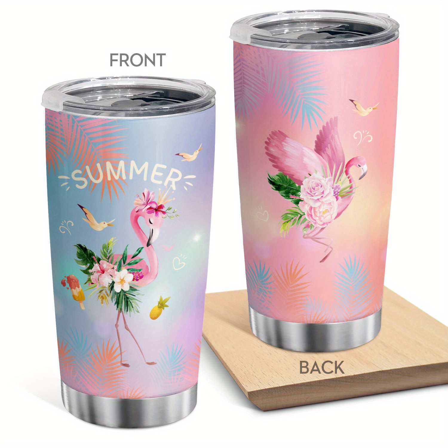 Flamingo Tropical Tumbler 20 oz skinny Stainless Steel coffee