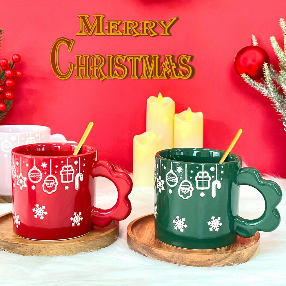 RED & GREEN ENAMEL CHRISTMAS COFFEE MUGS SET