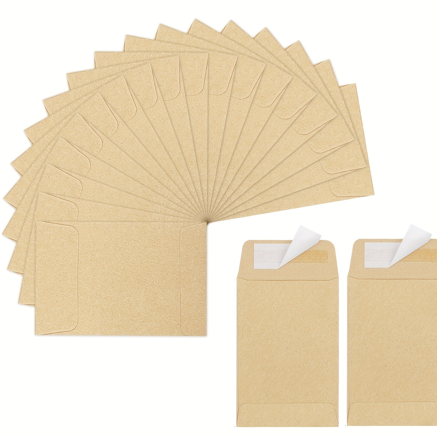 100 Pack Kraft Small Coin Envelopes Self-Adhesive Seed Envelopes Mini Parts Small Items Stamps Storage Packets Envelopes for Garden, Office or Wedding