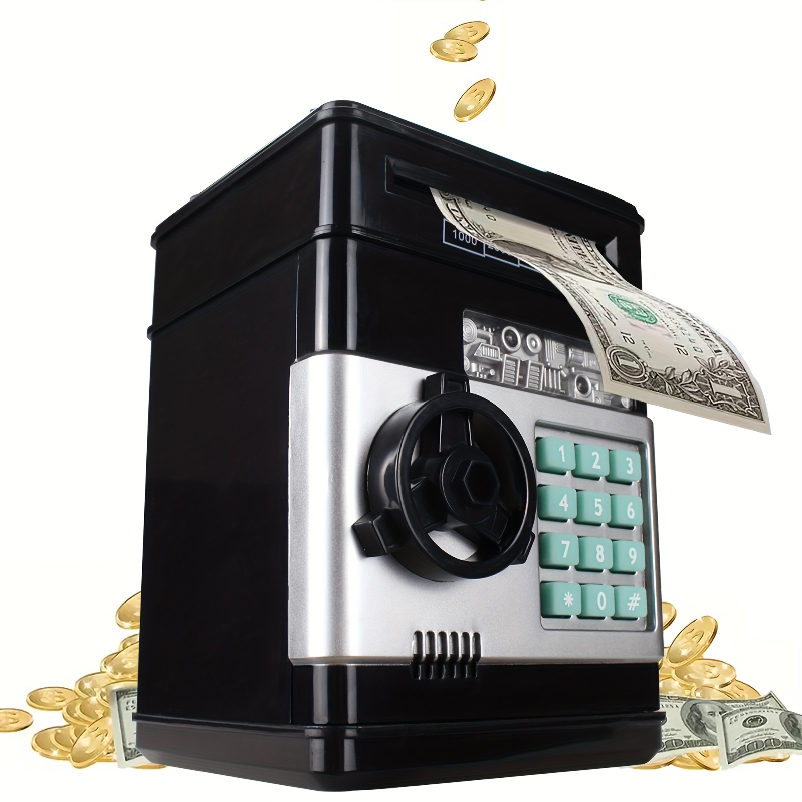 Code Key Lock Piggy Bank Coins Cash Saving Money Box Counter Mini