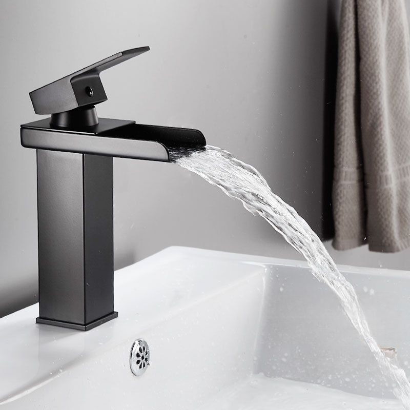  Grifo de lavabo de baño de boca ancha de un solo agujero, grifo  de cascada de cobre para lavabo de baño, cascada de agua caliente y fría :  Herramientas y Mejoras