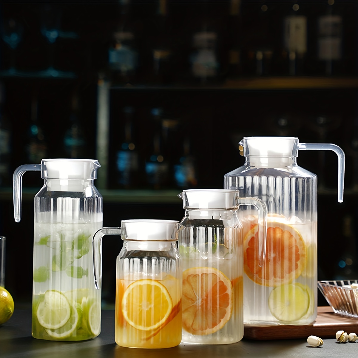 Glass Carafe Pitcher - 34oz Water Carafe Set for Mimosa Bar - Juice Containers with Airtight Lids for Fridge, 3 Pack Tea Pitcher for Juice, Milk, Cold