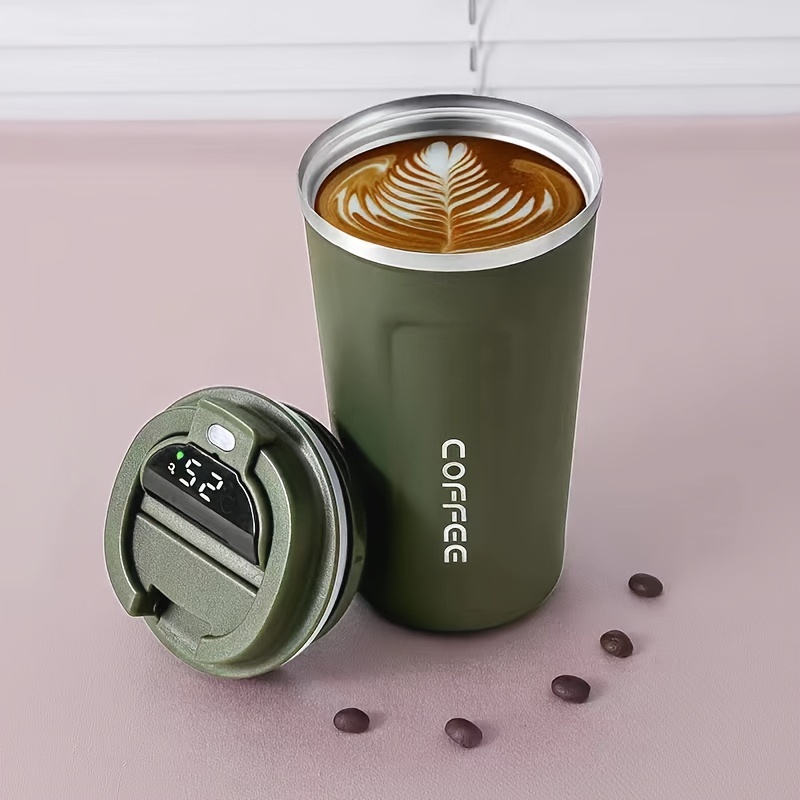 Insulated Coffee Mug with Temperature Display 450ml Insulated Coffee Tumbler with Handle Leakproof Stainless Steel Insulated Coffee Cup Hot and Cold