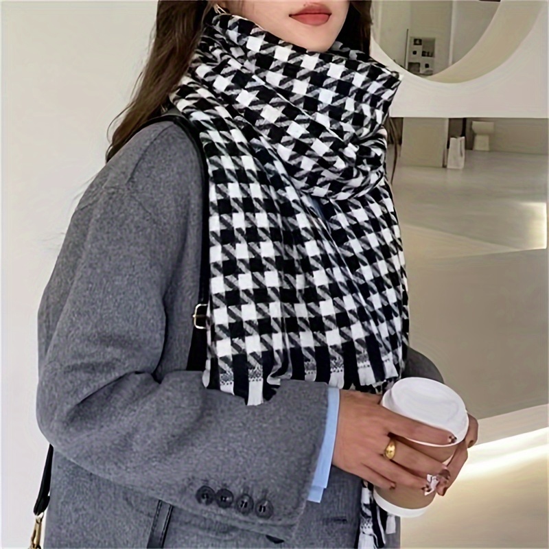 Faux Fur Houndstooth Neckscarf  Pashmina Houndstooth Neckscarf