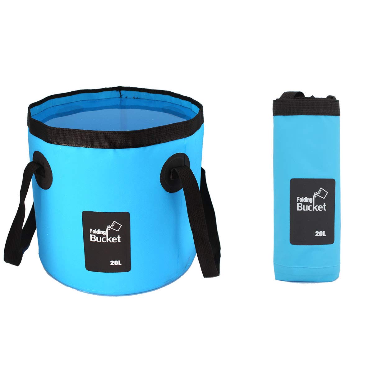 RYHX Cubo Plegable 10L，Cubo de Silicona Plegable con Asa para Pescar,  Acampar, Senderismo y Lavar el Coche（Azul Redondo）