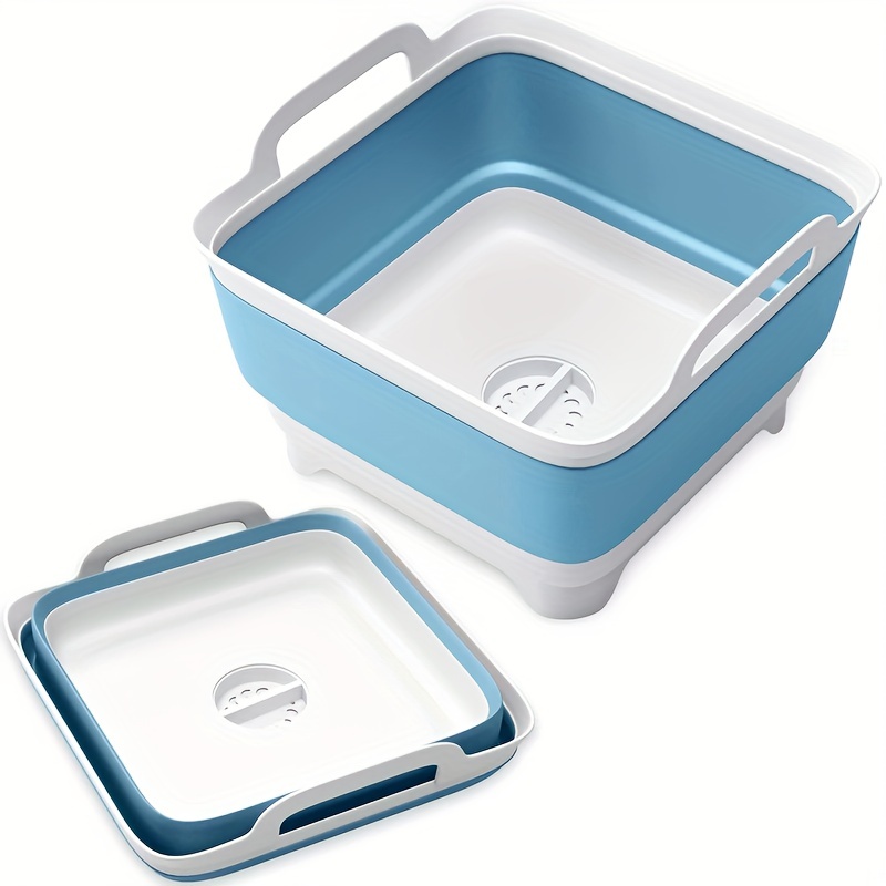 10 L Collapsible Portable Wash Basin Pop-Up Dish Tub and Cooling Chest in Blue