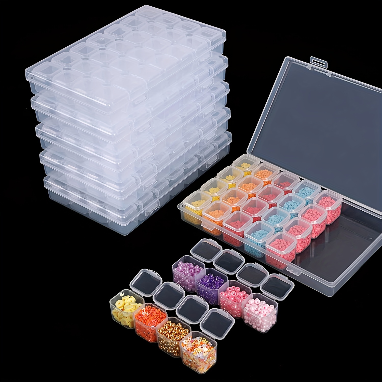 Storage Containers for Diamond Painting, Stackable Craft Storage Organizers  70/64 Slots Individual Containers for Diamond Art Beads Nail Pill  Rhinestones Seed