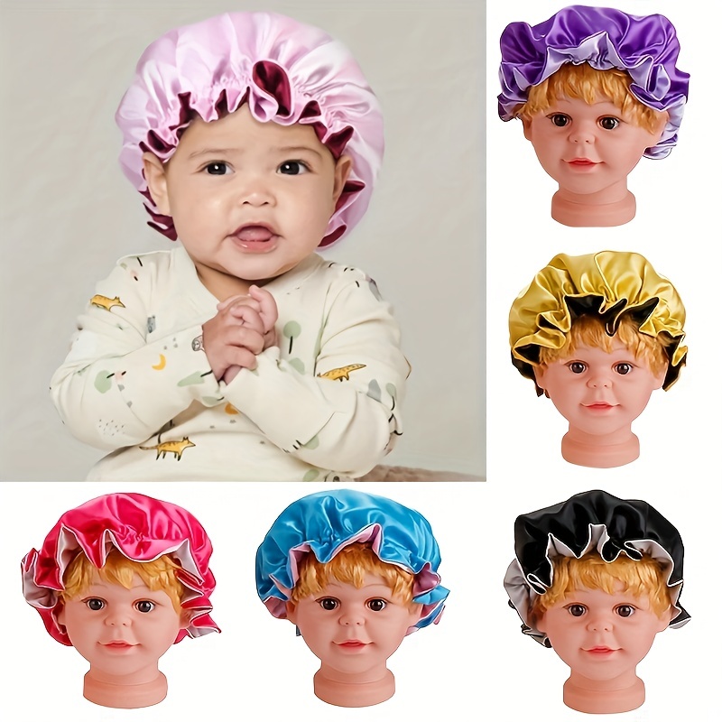 4 PCS Kids Satin Bonnet Child Sleeping Cap,Soft Silk Bonnet Elastic Wide  Band,Breathable Baby Bonnets Night Sleep Caps,Colorful Night Hats for Girls