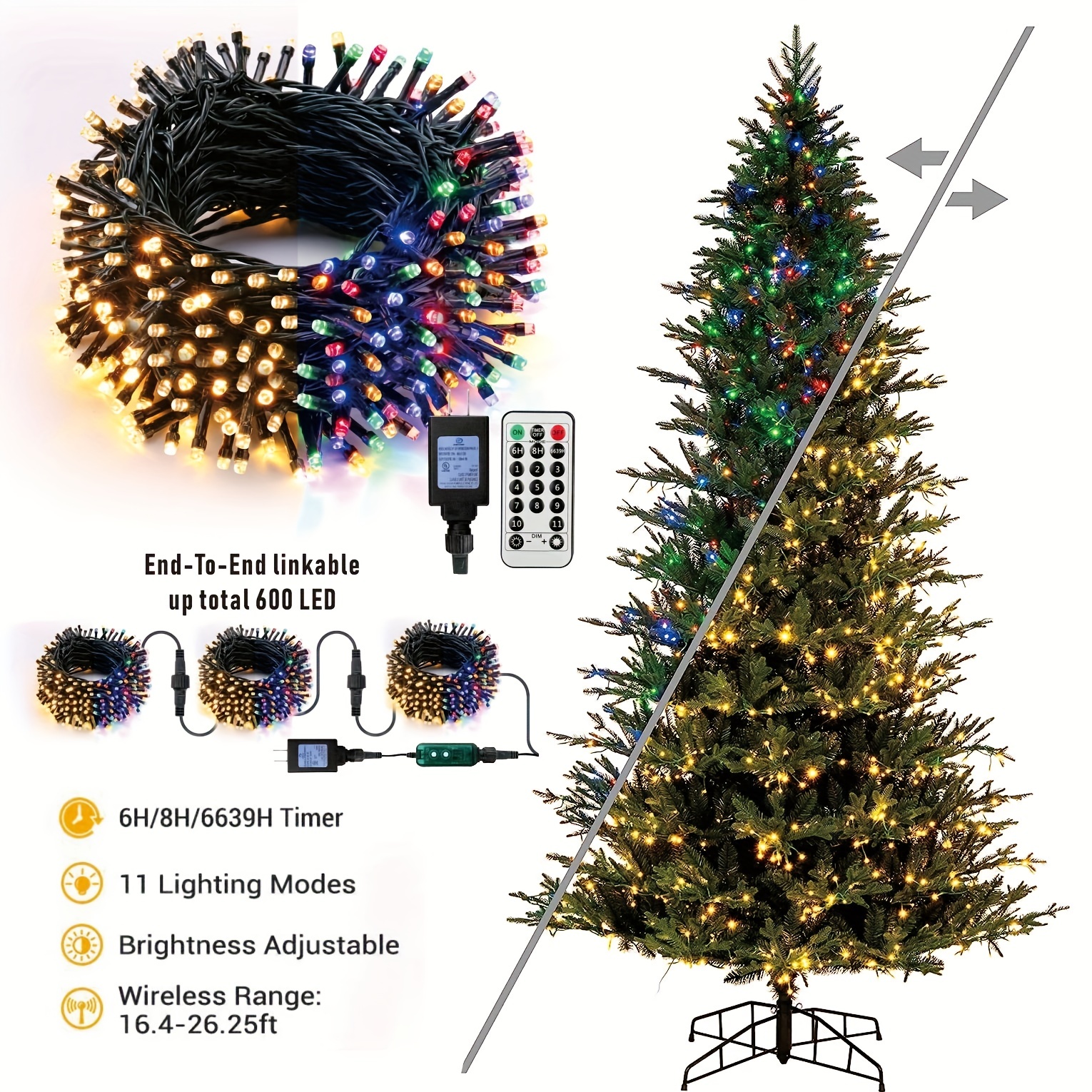 C7 Luces de Navidad inteligentes, 32.8 pies, luces LED inteligentes para  exteriores, luces inteligentes para árbol de Navidad, 50 bombillas LED