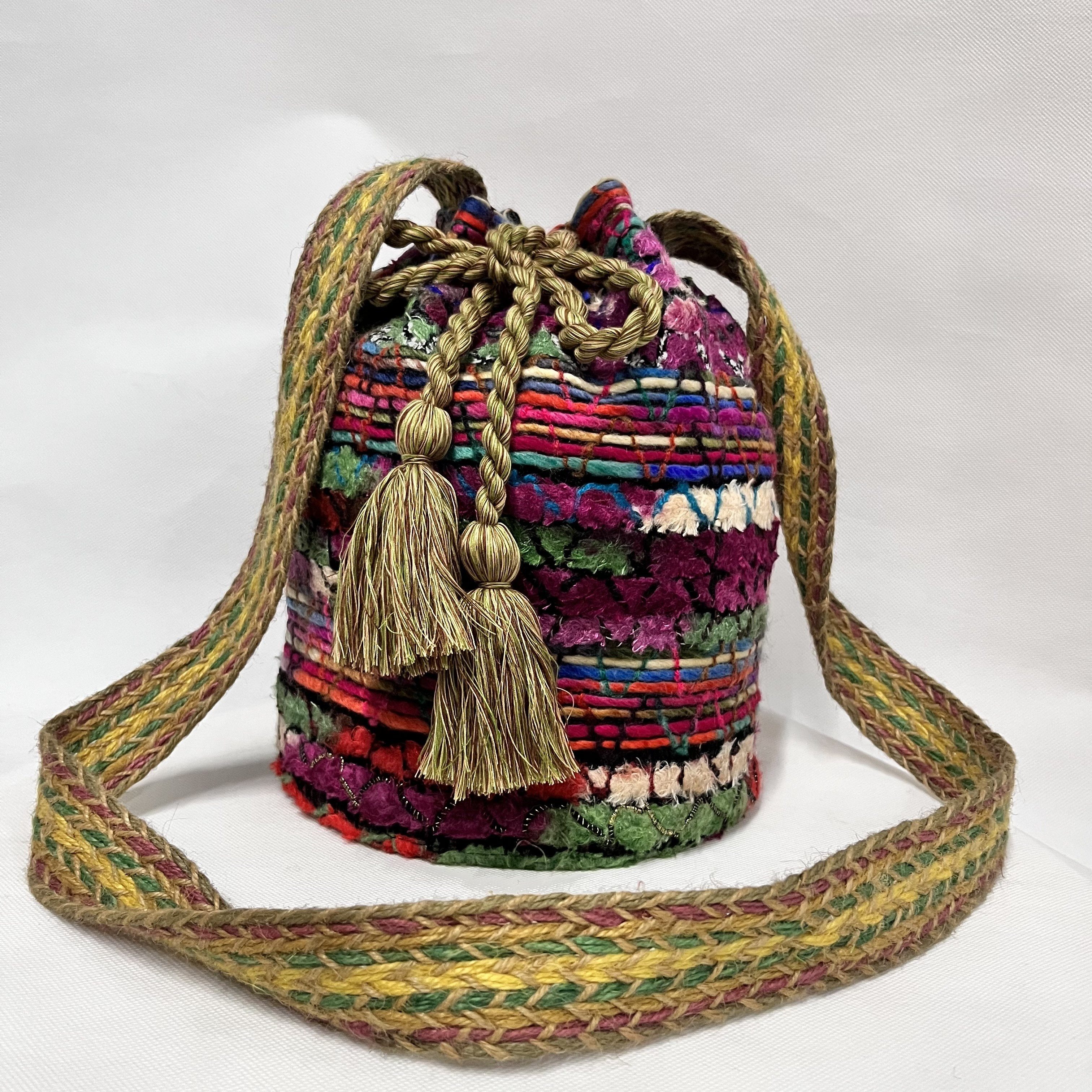 Vintage Beaded Bag 70s Boho / Beaded Tote Bag Bohemian Hippie 