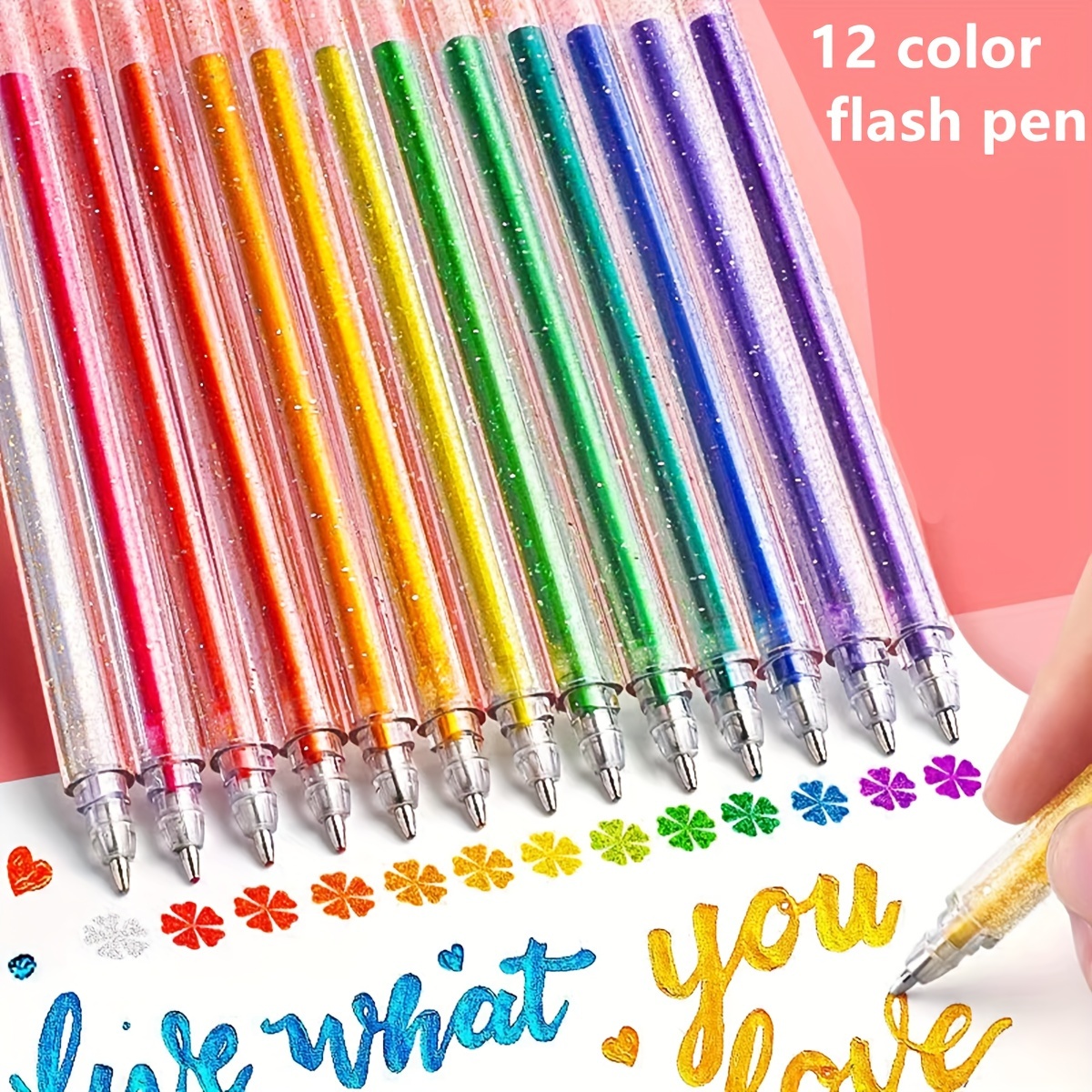 12pcs/set Glitter, Fluorescent, Liquid Sand, Gel Pens For Kids, Multicolor  Markers With Highlighter For Note-taking