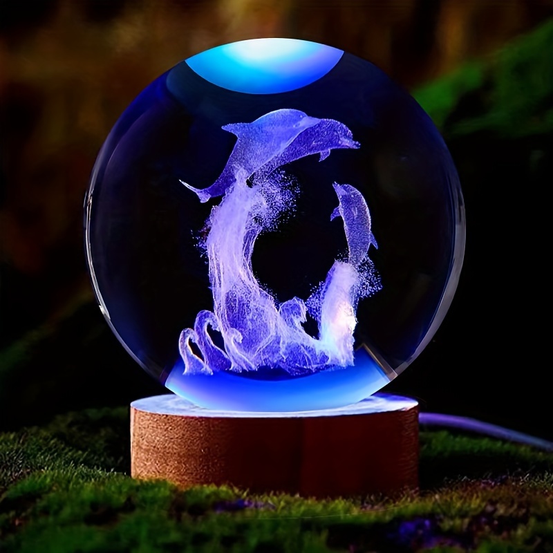 Bola de cristal de animales marinos, bola de cristal tallado interior 3D,  luz LED colorida, esfera