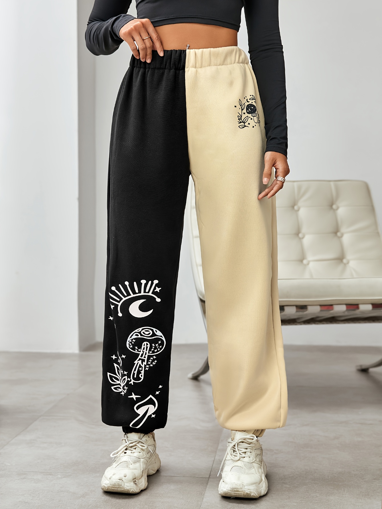 Drawstring Elastic Loose Sweatpants, Casual High Waist Fashion Long Length  Sweatpants, Women's Clothing