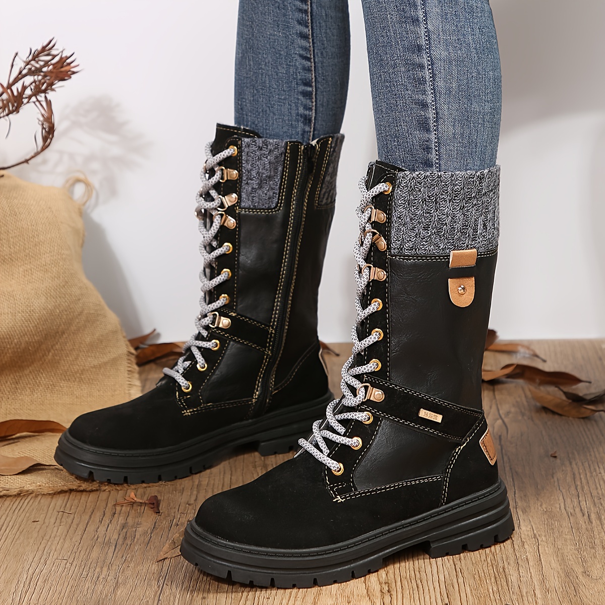 Botas Invierno Piel Sintética Mujer Botas Elegantes Media - Temu