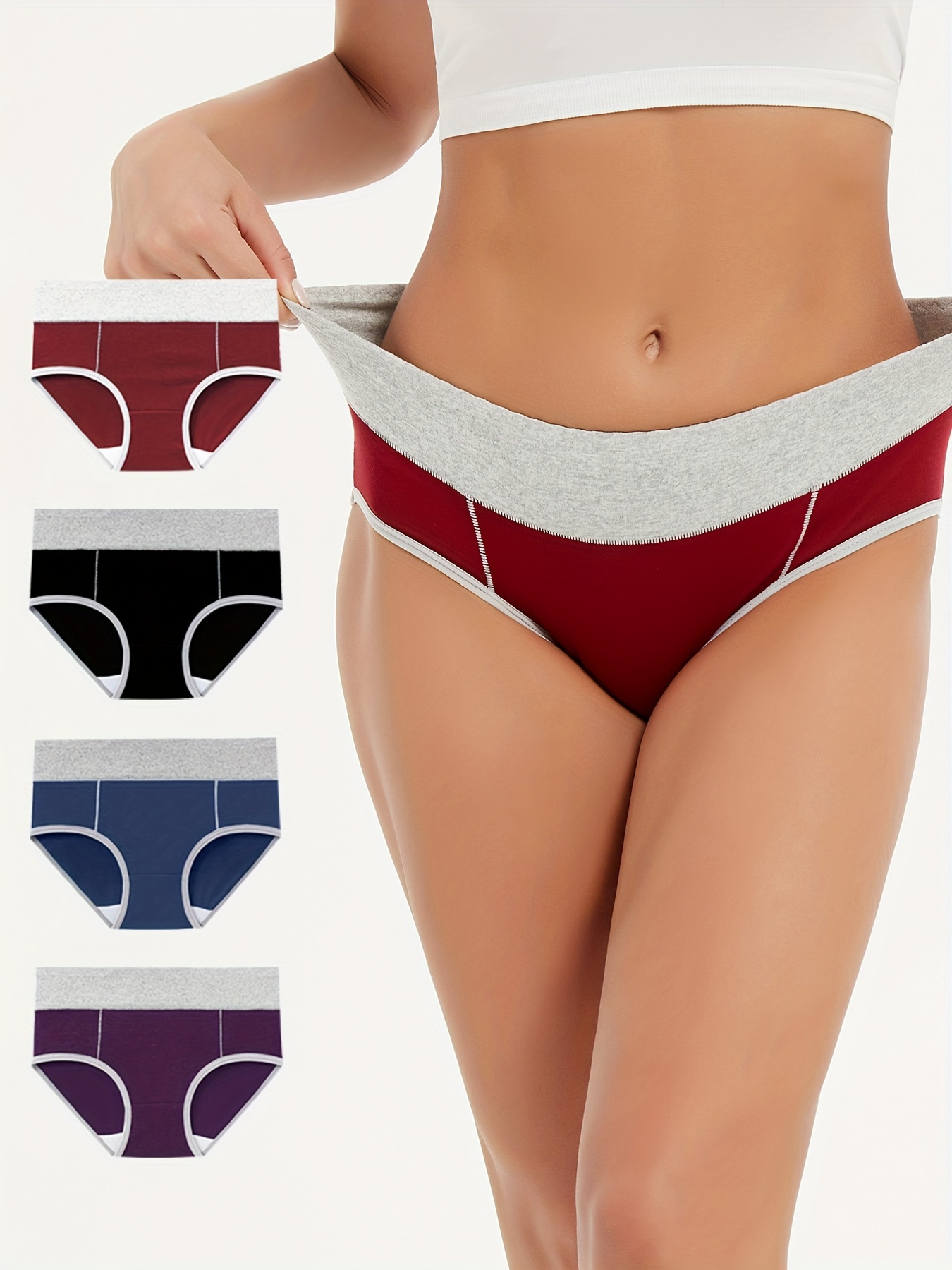 3pcs Simple Colorblock Briefs, Comfy & Breathable Stretchy Intimates  Panties, Women's Lingerie & Underwear