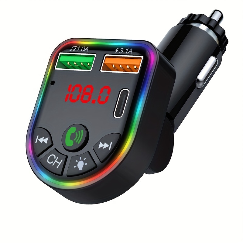 ORIA Bluetooth FM Transmitter, KFZ Auto Radio Adapter mit 2 USB Ladegerät,  Bunte LED Display Freisprecheinrichtung Car Kit, Bluetooth V5.0 Auto Musik