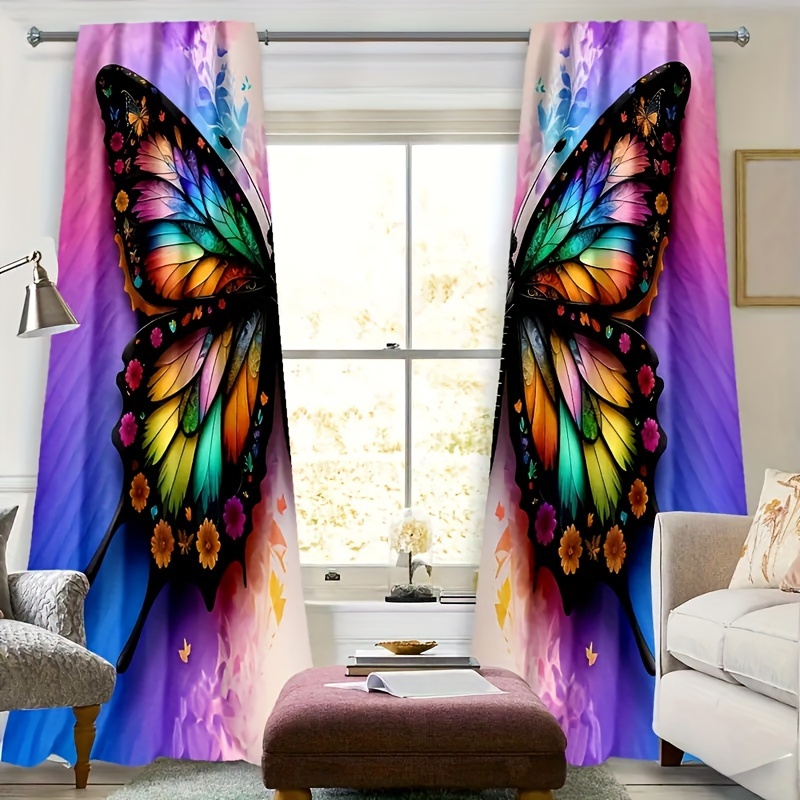 Cortina de Estampado de Mariposa para Ventanas , Cortina para Puerta, Cocina,  Sala de , Decoración para hogar, 150x80cm Púrpura BLESIY Cortinas romanas  para ventanas