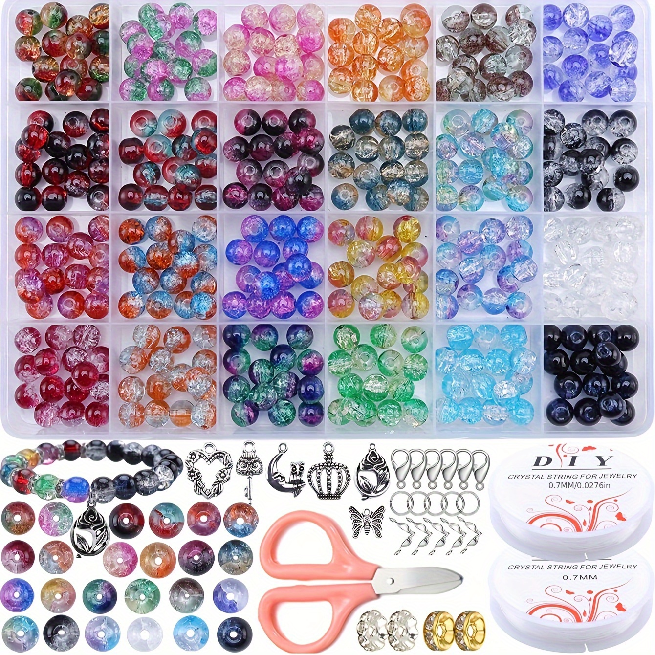 550PCS Glass Beads for Jewelry Making, 24 Colors 10mm Crystal Beads  Bracelet Making Kit Glass Beads Bulk for Bracelets Making Kit Jewelry  Making
