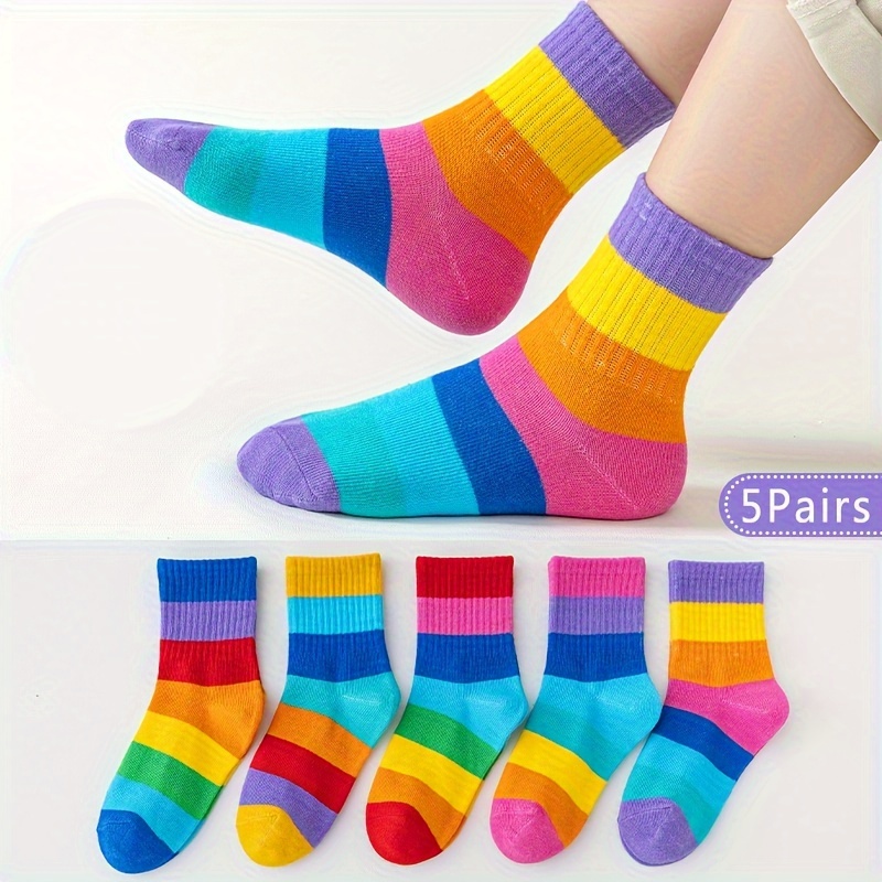 Unisex Rainbow Striped Athletic Socks Cotton Blend Lgbtq - Temu