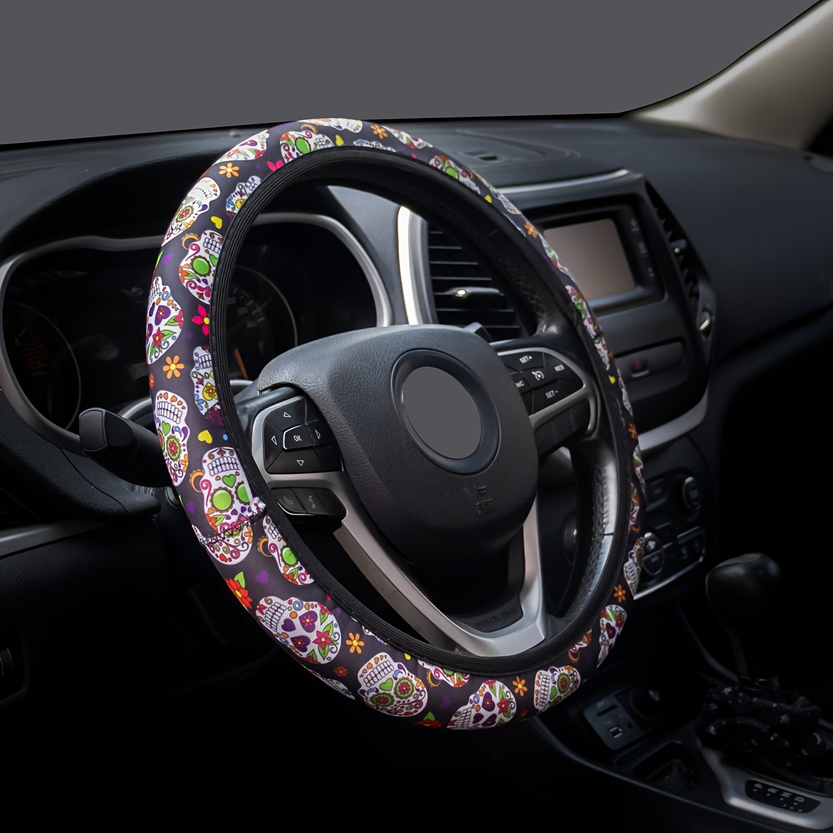 Steering Wheel Cover Women Steering Wheel Cover Car Wheel Protector for  Vehicle, Car, Auto, SUV and More, 15 Inch (for Flowers Dead Skull Head  Black)