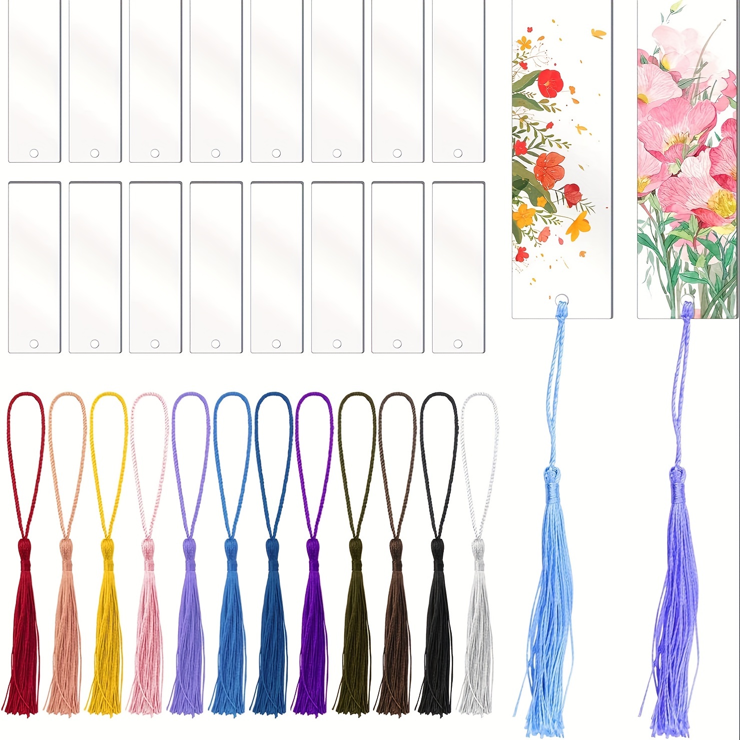 Acrylic Bookmarks Blanks Bulk Clear Bookmark Tassels Clear Plastic Set For  Notebook Diy Craft 30 Pieces (3 Shapes Of Bookmark And 6 Colors Tassels) 