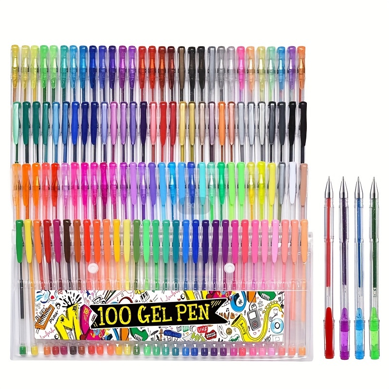 200 Pcs Gel Pens Set 100 Colored Gel Pen With 100 Refills Fine Tip Glitter  Gel Pens With Canvas Bag Kids Adults Coloring Books - Art Markers 