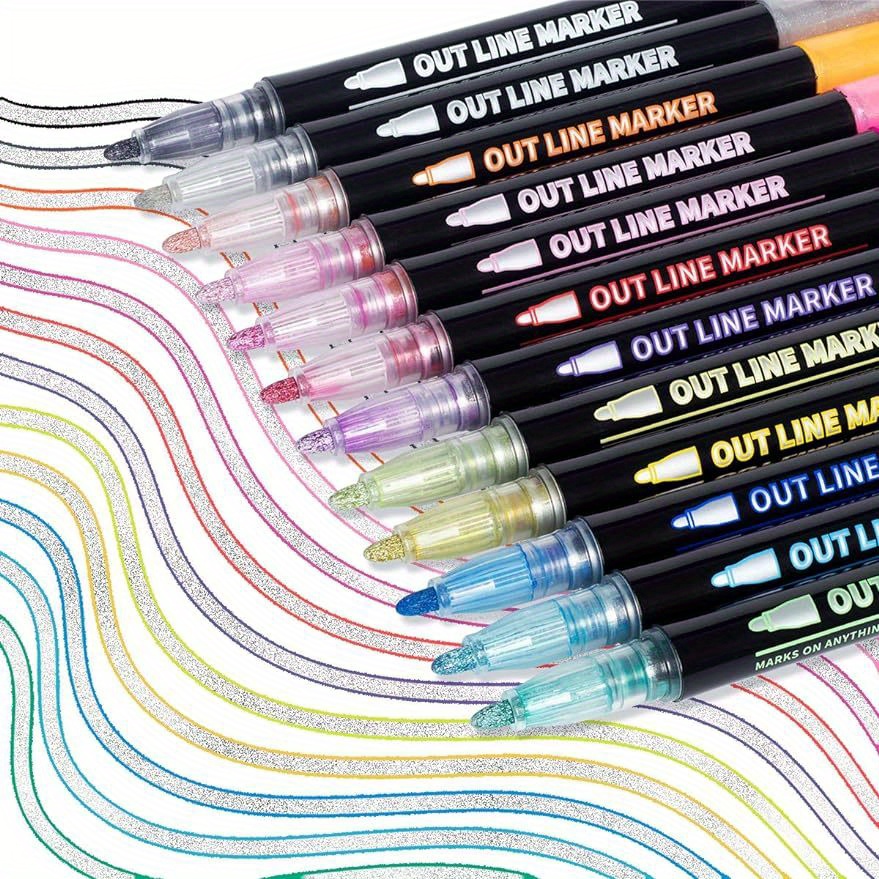 12 Glitter Markers With Holder Doodle Dazzle Shimmer Marker Set 