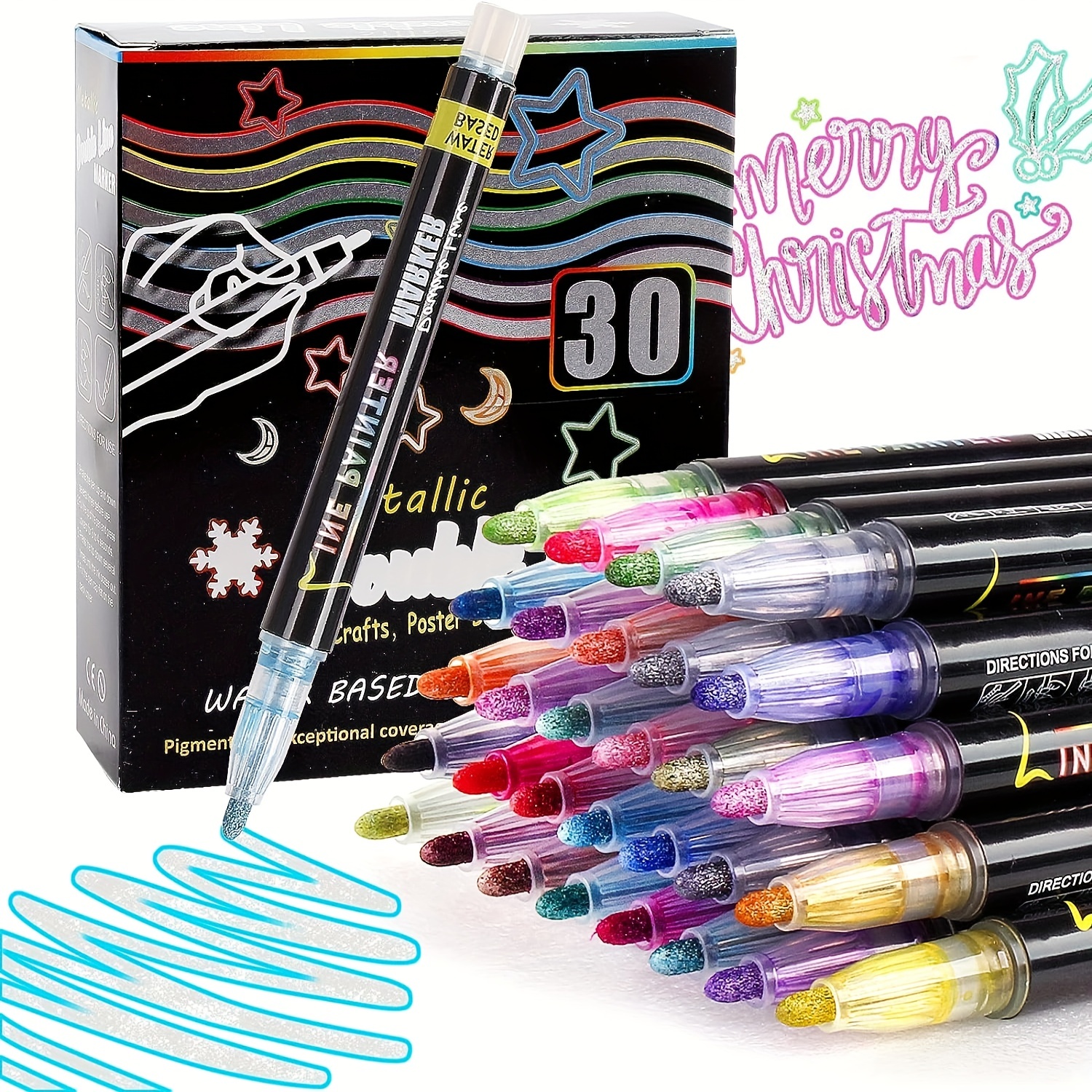 Metallic Marker Pens, 12 Colors Dual Tip Metallic Pens For Black