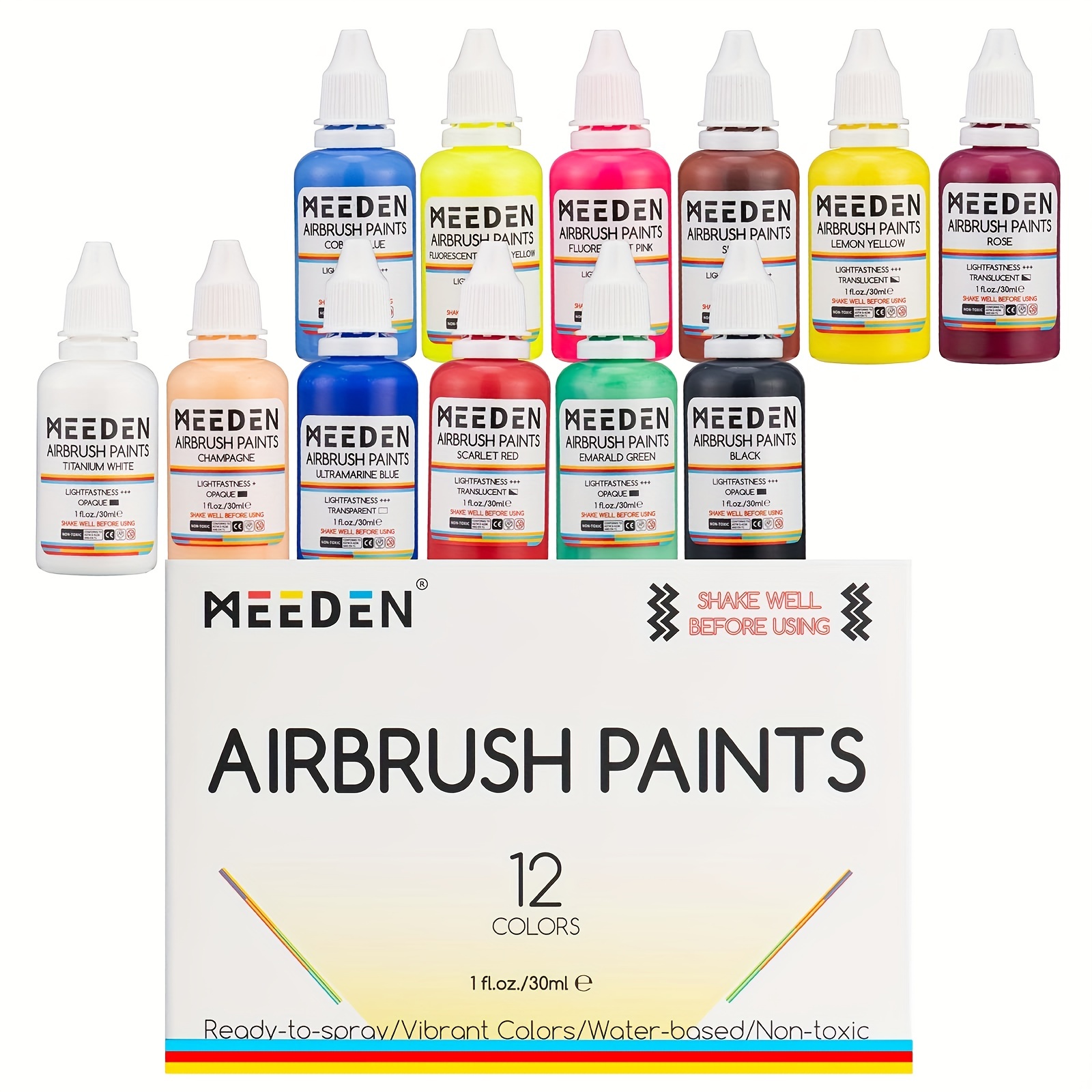 Airbrush Kit with Compressor with 24 Airbrush Paints(30 — MEEDEN ART