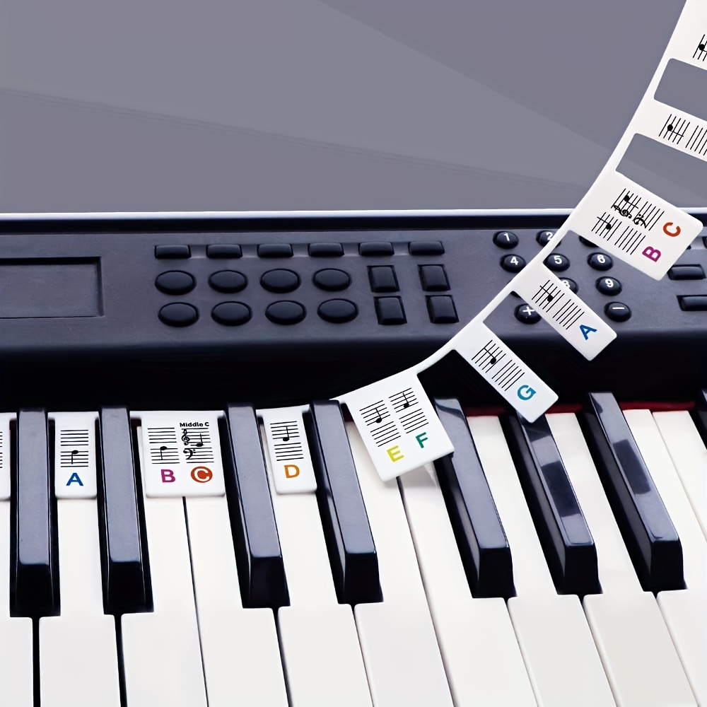 Autocollants de piano colorés pour 37, 49, 54, 61, 88 touches, autocollants  de piano colorés autocollants de remplacement de notes de piano pour  clavier pour enfant débutant, transparen